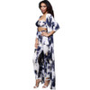 JRRY Fashion Three Pieces Print Women Jumpsuit Long Sleeve Cape Coat Strapless Top Long Pants Ladies Romper