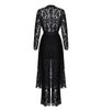 JRRY Casual Two Pieces Long Sleeve Cape Black Lace Women Jumpsuit Halter Neckline Cloak Long Pants Hollow Out Ladies Romper
