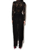 JRRY Casual Two Pieces Long Sleeve Cape Black Lace Women Jumpsuit Halter Neckline Cloak Long Pants Hollow Out Ladies Romper