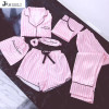 JRMISSLI brand women's 7 pieces Pink pajamas sets satin silk lingerie homewear sleepwear pyjamas set pijamas for woman