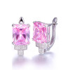JQUEEN Genuine Big Gem Stud Earrings for Women Solid 925 Sterling Silver 19.6 ct Natural Pink Topaz Emerald Cut With Jewelry Box
