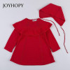 JOYHOPY Quality Knitted Girls Long Sleeve Dress 2017 Winter Autumn White Red Baby Girl Princess Dress with Hats