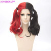 JOY&amp;BEAUTY Hair Harleen Quinzel Harley Quinn Cosplay Wig 45cm Short Red Black Mixed Synthetic Hair Wig