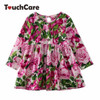 New Baby Girl Floral Dresses Kids Long Sleeve Rose Flower Printed Princess Wedding Party Dress Children Pleated Clothes Costume