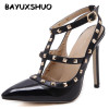 New 2107 Hot Women Pumps Ladies Sexy Pointed Toe High Heels Fashion Buckle Studded Stiletto High Heel Sandals Shoes Large Size