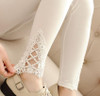 CUHAKCI Women Cotton Clothing Knitted Legin High Elastic Leggings Hollow Out Lace Diamond Legging Section Spring Autumn Trousers
