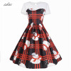 Christmas Carriage Printed Vintage Dress Women 2017 Snowman Printed Christmas Party Dress Fashion Christmas Elk Dress Vestidos