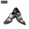 Christia Bella Fashion Metal Iron Poined Toe Mens Dress Shoes Zebra Print Genuine Leather Men Shoes Italian Business Oxford Shoe