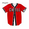 MTS129 Red Mens Buttons Homme Baseball Jersey 3D Shirt  Streetwear Tees Shirts Hip Hop