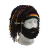 Mr.Kooky Wig Beard Hat Rasta Beanie Caveman Bandana Handmade Crocheted Gorro Winter Men's Halloween Costume Funny Birthday Gifts