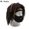 Mr.Kooky Wig Beard Hat Rasta Beanie Caveman Bandana Handmade Crocheted Gorro Winter Men's Halloween Costume Funny Birthday Gifts