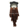 Mr.Kooky Men's Barbarian Vagabond Viking Beard Beanie Horn Hats Handmade Winter Warm Birthday Cool Gifts Funny Gag Halloween Cap