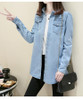 2018 Summer Female Denim Long Shirts Feminina Women Casual Cotton Jean Blouse Women's Tops Turn-down Pockets Light Blue