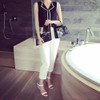 2018 Summer Fashion Womens Casual White V Neck Sleeveless Black Side Chiffon Blouse Shirt Work Wear Women Tops