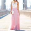 2018 Summer Elegant White And Pink Lace Mixi Dress Women High Waist Spliced Long Dress Female Sleeveless Party Dress Vestidos 2018 Summer Elegant White And Pink Lace Mixi Dress Women High Waist Spliced Long Dress Female Sleeveless Party Dress Vestidos