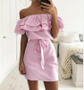2018 summer dress Women Off Shoulder red Blue Striped bandage Shirt beach dress party Short robe femme Sexy vestido de festa
