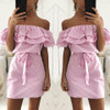 2018 summer dress Women Off Shoulder red Blue Striped bandage Shirt beach dress party Short robe femme Sexy vestido de festa