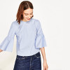 2018 summer brand casual tops blusas Women elegant pearls beading flare sleeve shirt O neck blouse three quarter sleeve