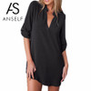 2018 Summer 5XL Plus Size Women Chiffon Shirts V Neck Pockets Long Sleeves Blouses Asymmetrical Loose Casual Tops female Tunics