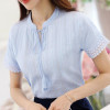 2018 Summer 100% Cotton Shirts Women Blouse Shirts V Neck Short Sleeve Fashion Lacing Blue White Pink Tops Female Clothing