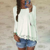 2018 Spring ZANZEA Women Blusas Casual Loose Elegant T Shirt Long Sleeve Shirt Lace Crochet Embroidery Hem Female Tops Plus Size