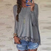 2018 Spring ZANZEA Women Blusas Casual Loose Elegant T Shirt Long Sleeve Shirt Lace Crochet Embroidery Hem Female Tops Plus Size