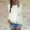 2018 Spring ZANZEA Women Blusas Casual Loose Elegant T Shirt Long Sleeve Shirt Lace Crochet Embroidery Hem Female Tops Plus Size