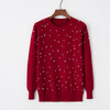 2018 Spring Women Long Sleeves Sweater Pearl Beading O-neck Knitted Jumper Pearl Pullovers Red Black Pink Beige Gray