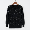 2018 Spring Women Long Sleeves Sweater Pearl Beading O-neck Knitted Jumper Pearl Pullovers Red Black Pink Beige Gray