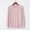 2018 Spring Women Long Sleeves Sweater Pearl Beading O-neck Knitted Jumper Pearl Pullovers Red Black Pink Beige Gray