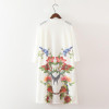 2018 Spring Women ink floral print long kimono shirt ladies loose Linen blouse Casual 3/4 sleeve blusas tops Z147