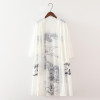 2018 Spring Women ink floral print long kimono shirt ladies loose Linen blouse Casual 3/4 sleeve blusas tops Z147