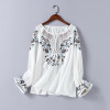 2018 Spring Women Fashion Cotton Shirt Casual Summer Floral Embroidery Lace-up O-neck Blouse Shirt Ladies Casual Boho Tops