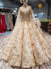 LS65840 luxury golden lace decorate dubai wedding dress sweetheart off shoulder pleat bride dress with golden necklace long cape