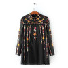 LQ82  autumn women stand collar gorgeous  tiny floral embroidery black dot  shirt blouse ladies elegant pullover blouses tops