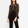 LQ82  autumn women stand collar gorgeous  tiny floral embroidery black dot  shirt blouse ladies elegant pullover blouses tops