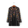 LQ82  autumn women stand collar gorgeous  tiny floral embroidery black dot  shirt blouse ladies elegant pullover blouses tops