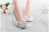Low high heels bridal wedding shoes white rhinestones lace wedding pumps shoe for spring summer bridesmaid shoes XNA 242