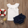 Baby Girls Lace Top T-shirt Denim Pants Bottoms Clothes 2PCS Newborn Toddler Baby Girl Clothing Set Outfits