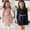 Baby Princess Girls Lace Polka Dot Long Sleeve Party Gown Formal Dress With Belt