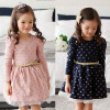 Baby Princess Girls Lace Polka Dot Long Sleeve Party Gown Formal Dress With Belt