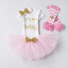 Baby One Year Birthday Dress Full Romper Headband Roupa Infantil Bebes 1st Birthday Outfit Toddler Girl Party Clothing Dress