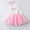 Baby One Year Birthday Dress Full Romper Headband Roupa Infantil Bebes 1st Birthday Outfit Toddler Girl Party Clothing Dress