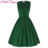 Belle Poque Women Summer Dress 2017 Retro Vintage Sleeveless Screw Neck Button High Stretch Flared Rockabilly Party Picnic Dress