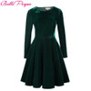 Belle Poque Winter Velvet Dress 2017 Big Swing Long Sleeve Green Tunic Elegant Women Clothing Casual Retro Vintage Party Dresses