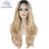BeautyTown Heat Resistant Hair Black Root Ombre Blonde Two Tone Color Natural Wave Daily Synthetic Lace Front Wig For Gift