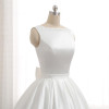Beauty-Emily Ivory Stain Wedding Dresses 2018 Beads Bow Floor-Lenth Court Train O-Neck Backless Bridal Gown Party Dresses