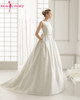 Beauty-Emily Ivory Stain Wedding Dresses 2018 Beads Bow Floor-Lenth Court Train O-Neck Backless Bridal Gown Party Dresses