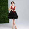 Beauty-Emily Red and Black Short Cocktail Dresses 2017 Deep V-neck Sleeveless Backless Knee-Length Party Prom Dresses