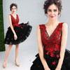 Beauty-Emily Red and Black Short Cocktail Dresses 2017 Deep V-neck Sleeveless Backless Knee-Length Party Prom Dresses
